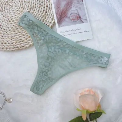 Women Fashion Sexy Solid Color Hollow-Out Leopard Ultra-Thin Thong