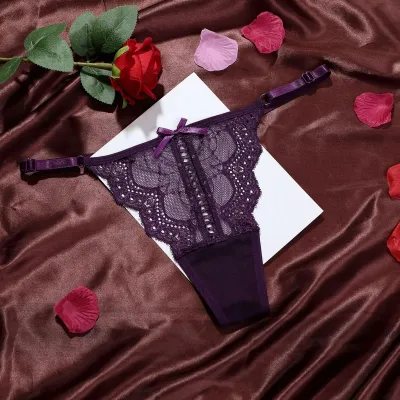 Women Fashion Sexy Solid Color Lace Low Waist Thong