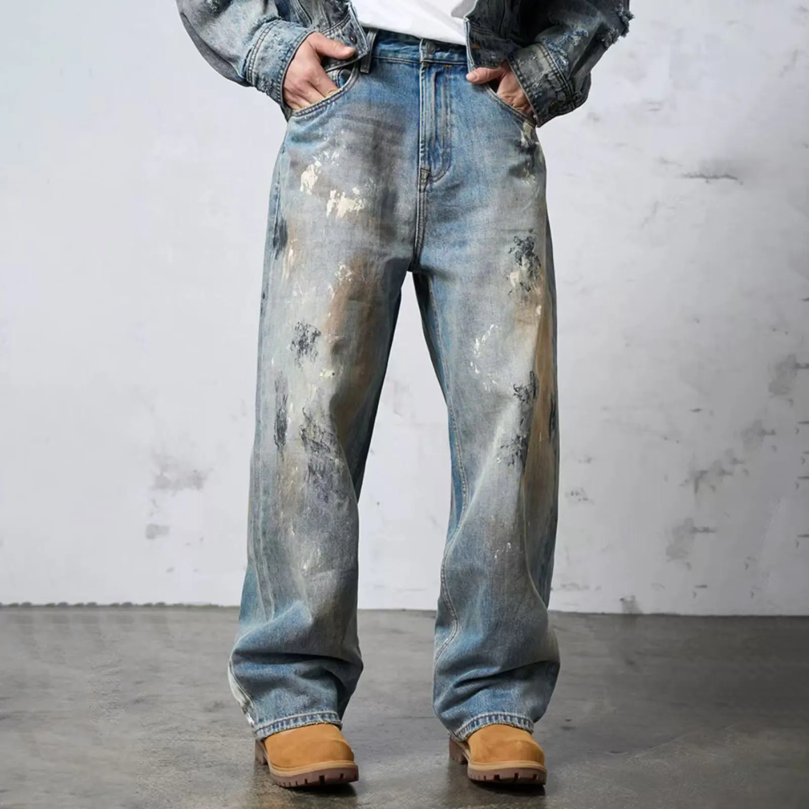 Men'S Fashion Casual Retro Printed Loose Retro Jeans