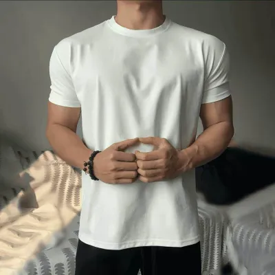 Men'S Fashion Casual Simple Summer Solid Color Short Sleeve T-Shirt