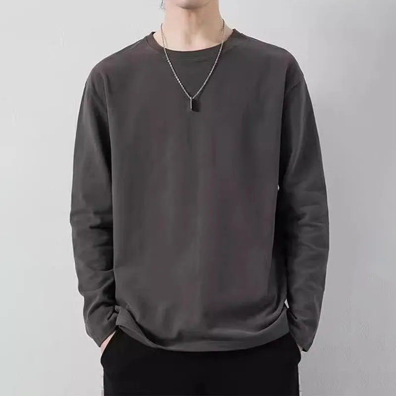 Men'S Fashion Simple Spring And Autumn Solid Color Long-Sleeve T-Shirt
