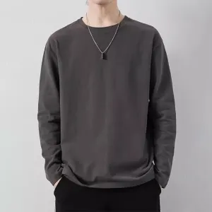 Men'S Fashion Simple Spring And Autumn Solid Color Long-Sleeve T-Shirt