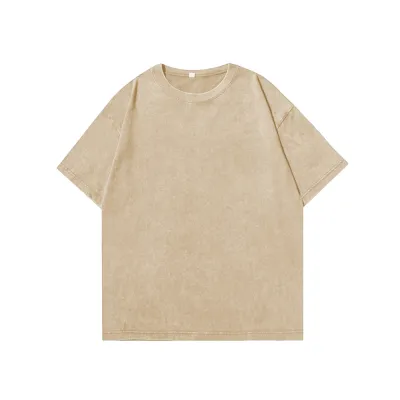 Men Fashion Casual Spring And Summer Cotton Washed Short Sleeve Loose T-Shirt