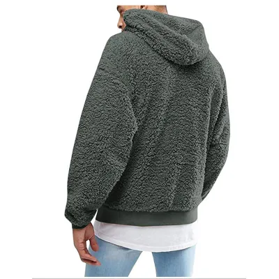 Men'S Fashion Casual Autumn And Winter Solid Color Wool Plush Long-Sleeve Hoodies
