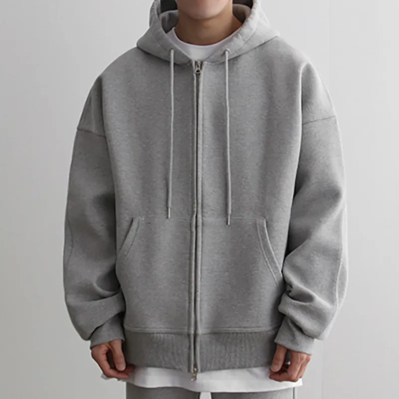 Men'S Fashion Casual Autumn And Winter Solid Color Long-Sleeve Zipper Cardigan Hoodies