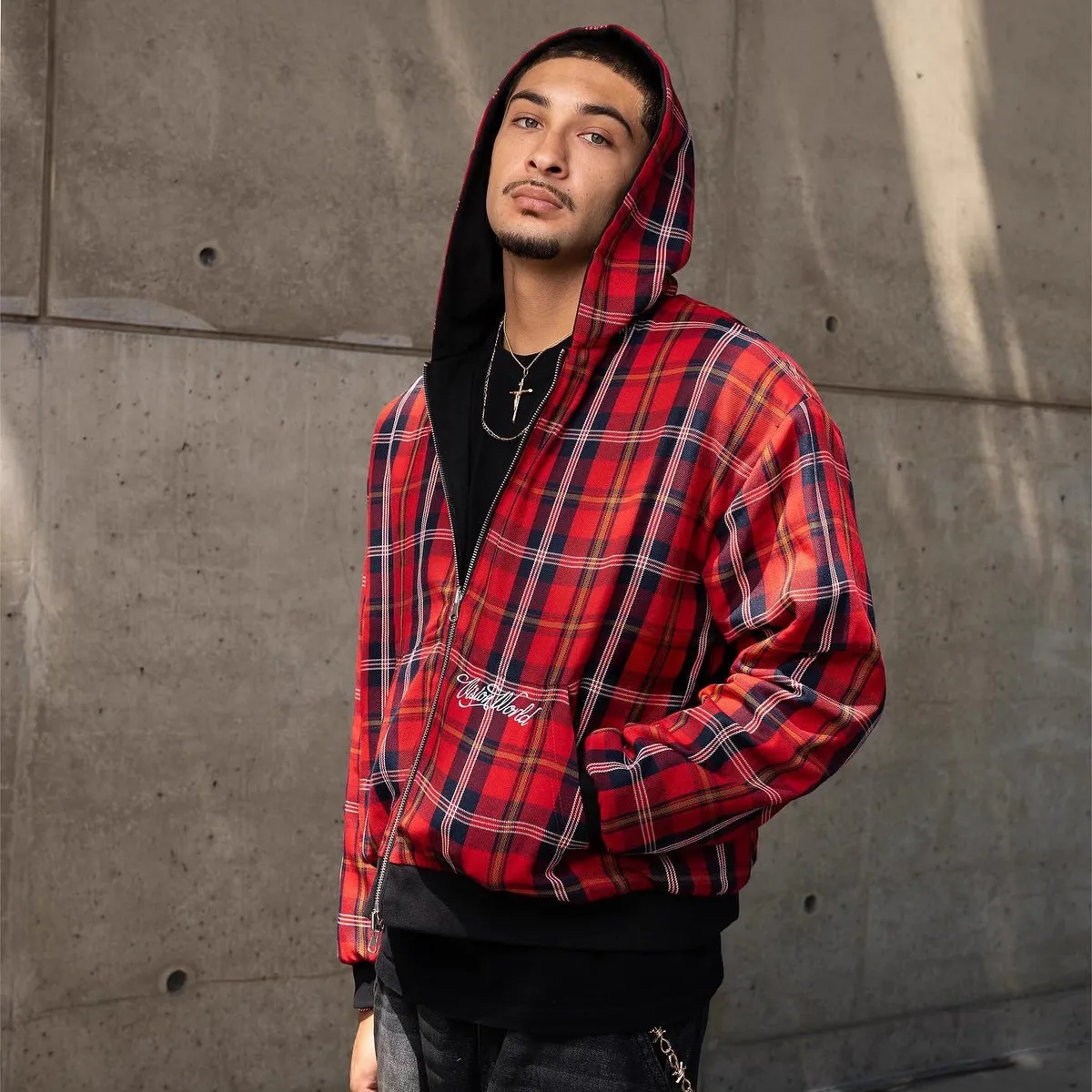 Men'S Fashion Casual Autumn Plaid Lined Double-Sided Long-Sleeve Cardigan Hoodies