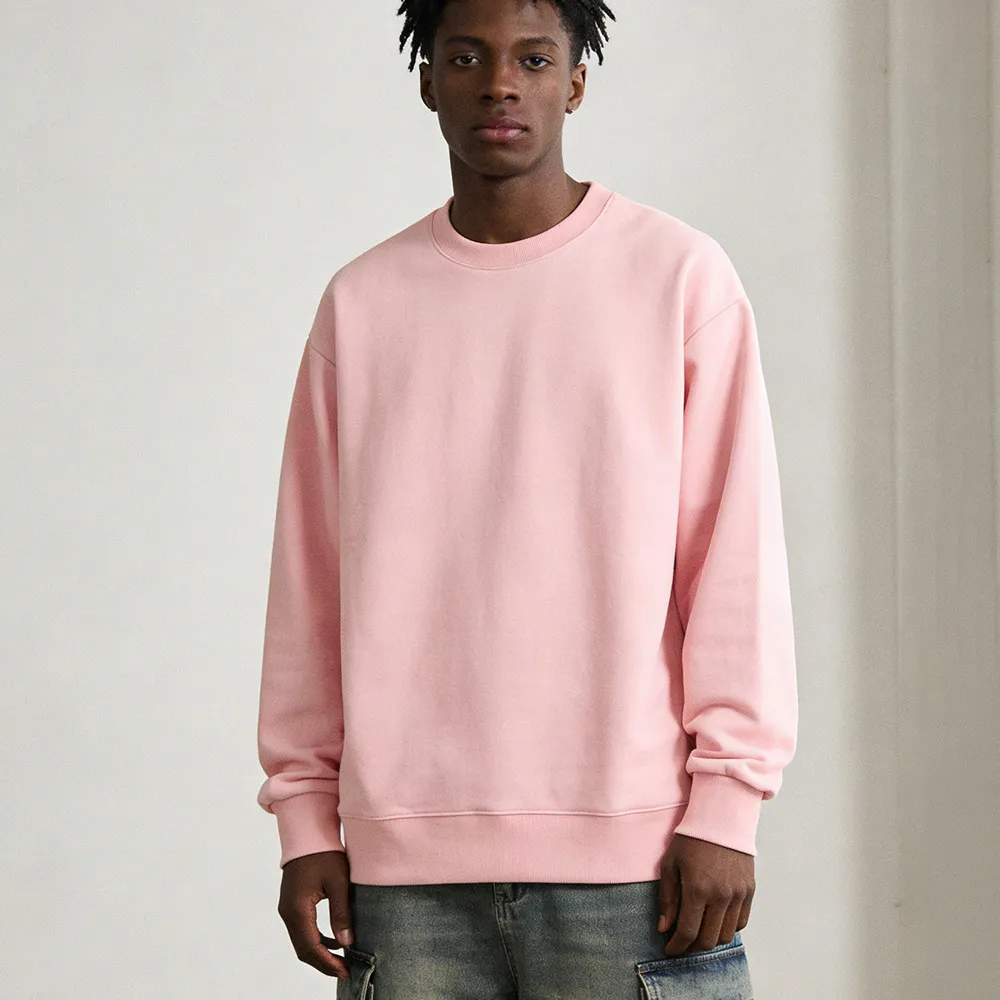 Men Fashion Casual Simple Autumn Solid Color Cotton Round-Neck Long Sleeve Sweatshirt