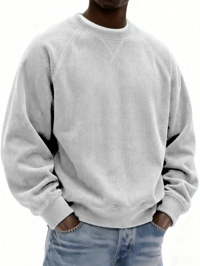 Men'S Fashion Casual Autumn And Winter Solid Color Corduroy Round Neck Long Sleeve Loose Sweatshirt