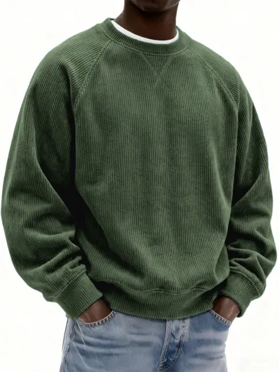 Men'S Fashion Casual Autumn And Winter Solid Color Corduroy Round Neck Long Sleeve Loose Sweatshirt
