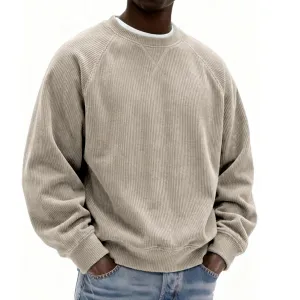 Men'S Fashion Casual Autumn And Winter Solid Color Corduroy Round Neck Long Sleeve Loose Sweatshirt