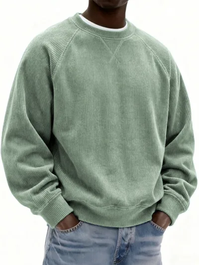 Men'S Fashion Casual Autumn And Winter Solid Color Corduroy Round Neck Long Sleeve Loose Sweatshirt