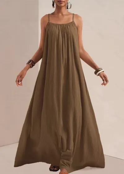 Women Fashion Casual Summer Solid Color Spaghetti Straps Large Swing Dress