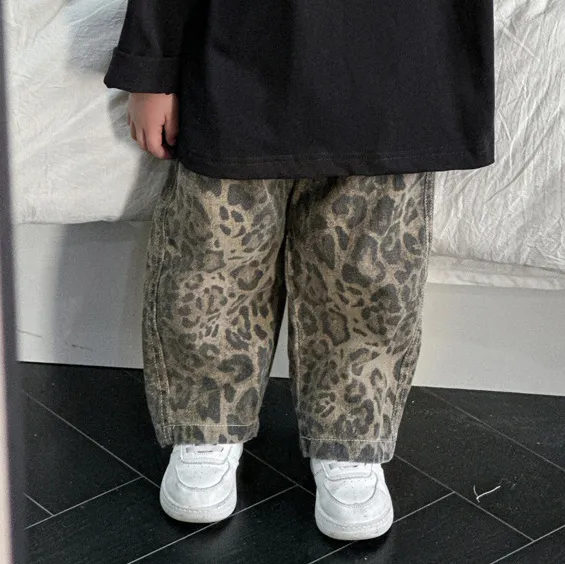 Kids Boys Fashion Casual Spring And Autumn Leopard Jeans