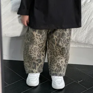 Kids Boys Fashion Casual Spring And Autumn Leopard Jeans