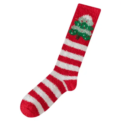 Christmas Stripe Coral Velvet Stockings