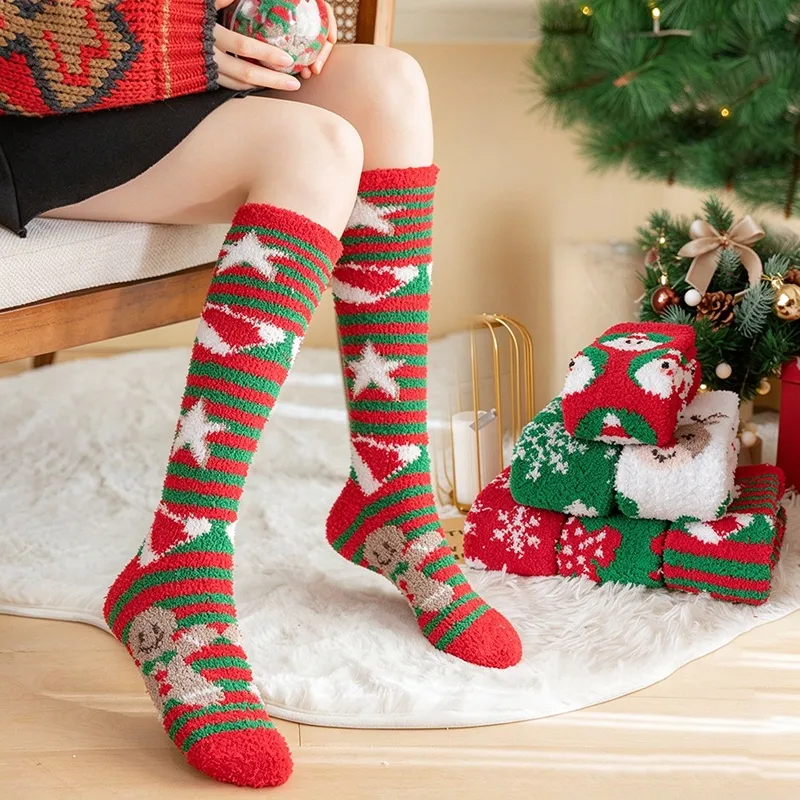 Christmas Stripe Coral Velvet Stockings