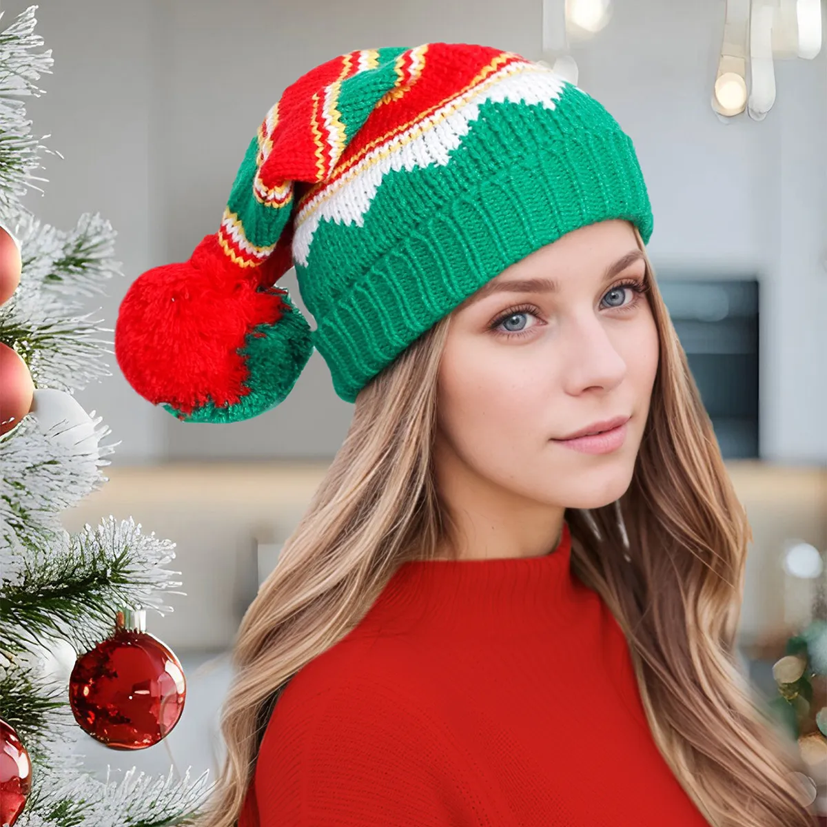 Christmas Fashion Knitted Fur Ball Christmas Hat