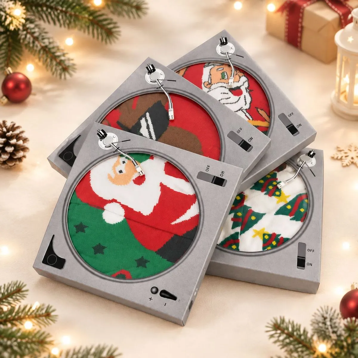 Creative Christmas Theme Record Styling Gift Box Socks