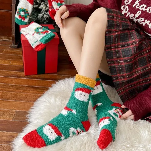 Christmas Autumn And Winter Thick Coral Velvet Cute Socks