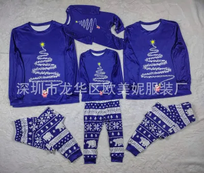 Fashion Cartoon Christmas Print Round Neck Long Sleeve Family Matching Pajamas Set