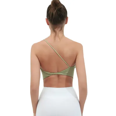 Women Fashion Sexy Solid Color Pleated High-Elastic Quick-Drying With Chest Pad Backless Yoga Camisole