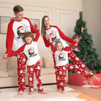 Fashion Cartoon Christmas Print Round Neck Long Sleeve Family Matching Pajamas Set
