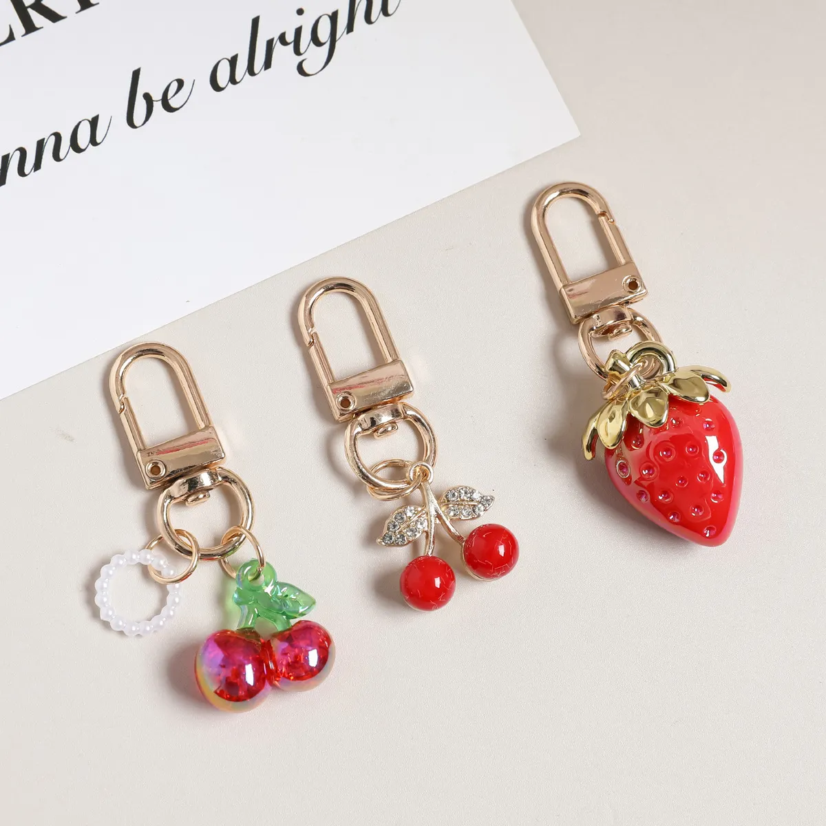 Women Fashion Cute Cherry Strawberry Keychain