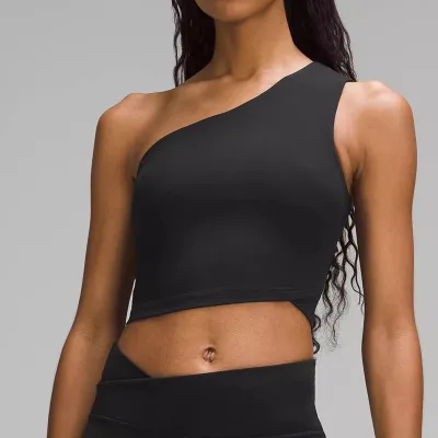 Women Fashion Sexy Solid Color Asymmetric Shoulder With Chest Pad Sports Yoga Tank Top