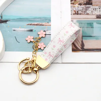 Women Fashion Cute Cherry Print Cherry Pendant Pu Leather Wrist Strap Keychain