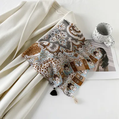 Women Fashion Retro Herringbone Printed Imitation Cotton And Linen Square Scarf