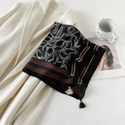 Women Fashion Retro Herringbone Printed Imitation Cotton And Linen Square Scarf