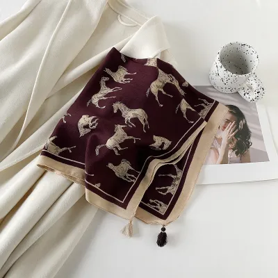Women Fashion Retro Herringbone Printed Imitation Cotton And Linen Square Scarf