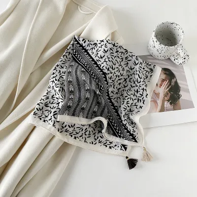 Women Fashion Retro Herringbone Printed Imitation Cotton And Linen Square Scarf