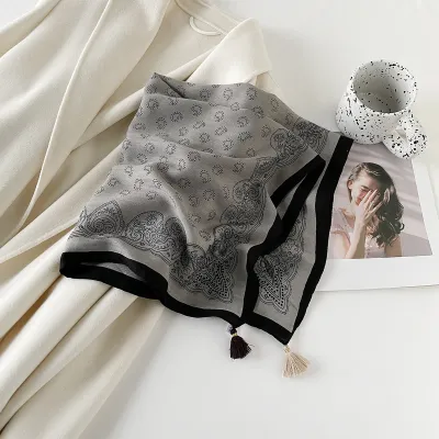 Women Fashion Retro Herringbone Printed Imitation Cotton And Linen Square Scarf