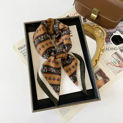 Women Fashion Retro Herringbone Stripe Printed Square Silk Scarf
