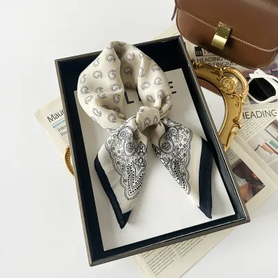 Women Fashion Casual Herringbone Pattern Square Silk Scarf