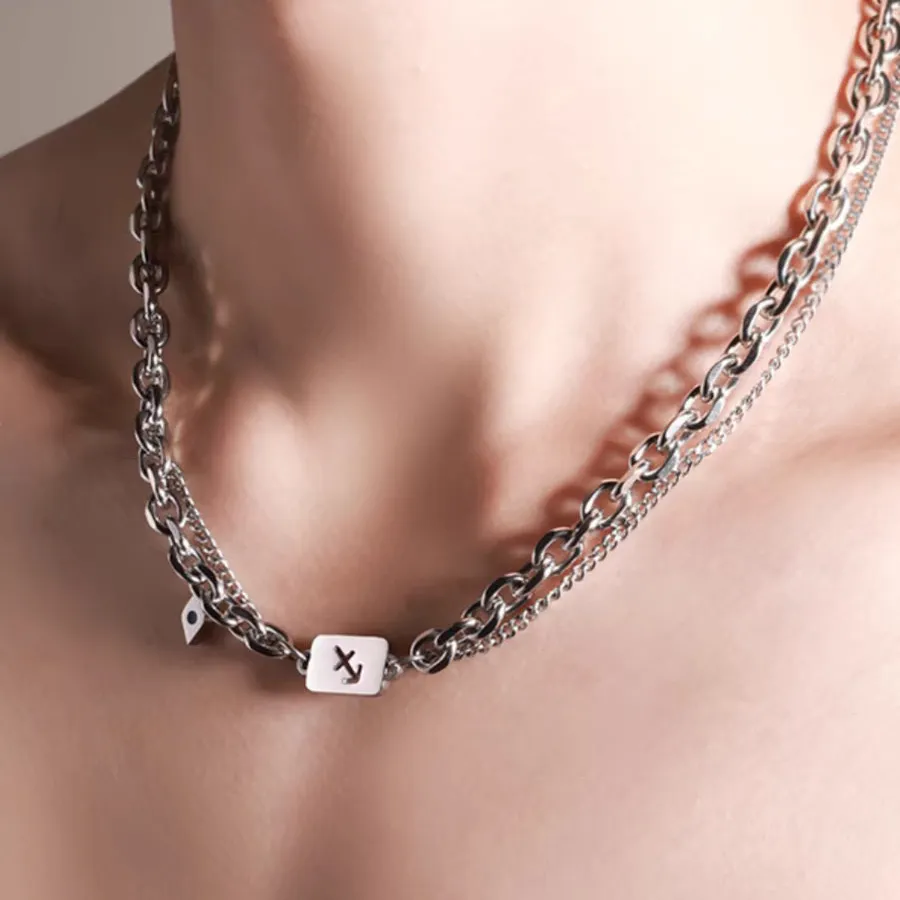 Men'S Fashion Twelve Zodiac Titanium Steel Double-Layer Chain Necklace Bracelet Set