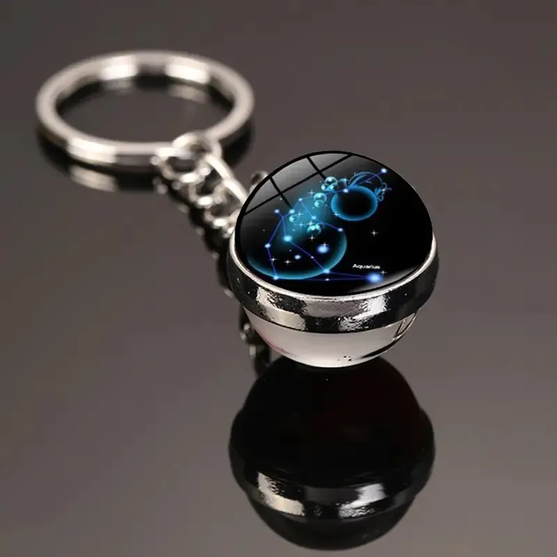 Fashion Twelve Zodiac Metal Crystal Glass Ball Keychain