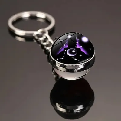 Fashion Twelve Zodiac Metal Crystal Glass Ball Keychain
