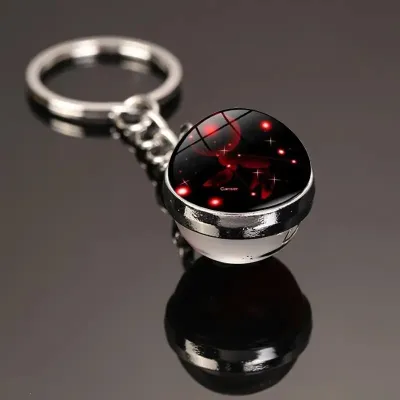 Fashion Twelve Zodiac Metal Crystal Glass Ball Keychain