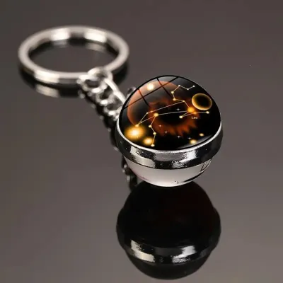 Fashion Twelve Zodiac Metal Crystal Glass Ball Keychain