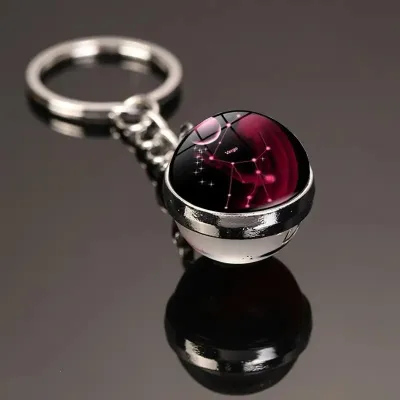 Fashion Twelve Zodiac Metal Crystal Glass Ball Keychain