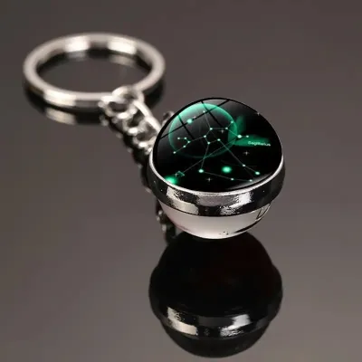 Fashion Twelve Zodiac Metal Crystal Glass Ball Keychain