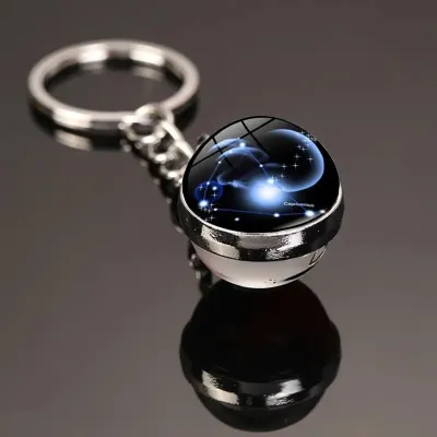 Fashion Twelve Zodiac Metal Crystal Glass Ball Keychain