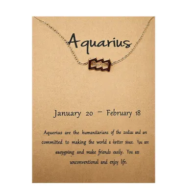 Women Fashion Card Twelve Zodiac Alloy Pendant Necklace