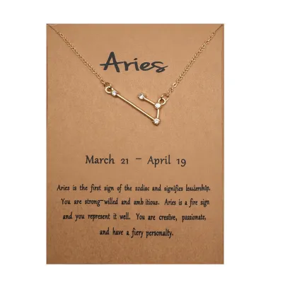 Women Fashion Card Twelve Zodiac Alloy Pendant Necklace