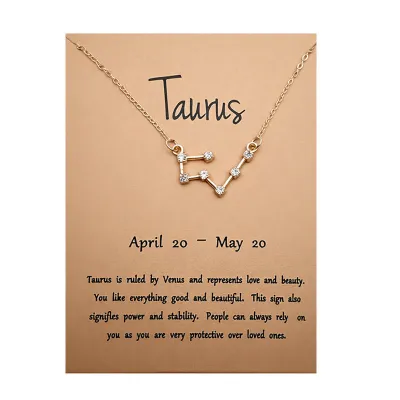 Women Fashion Card Twelve Zodiac Alloy Pendant Necklace