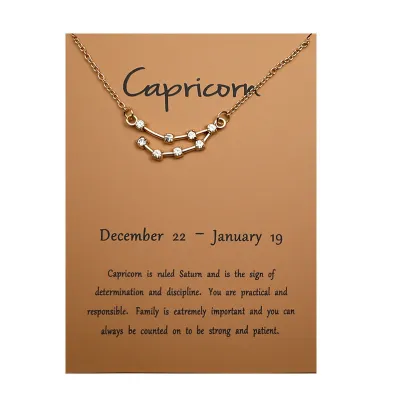 Women Fashion Card Twelve Zodiac Alloy Pendant Necklace