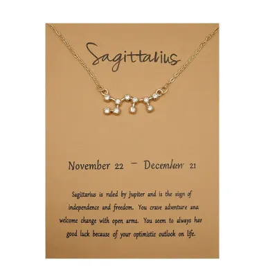 Women Fashion Card Twelve Zodiac Alloy Pendant Necklace