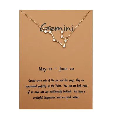 Women Fashion Card Twelve Zodiac Alloy Pendant Necklace